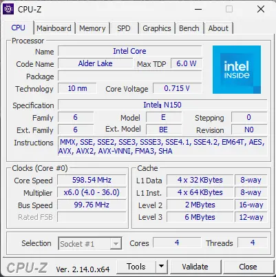 CPU-ZのCPU情報