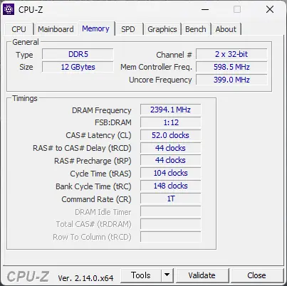 CPU-Zのメモリ情報