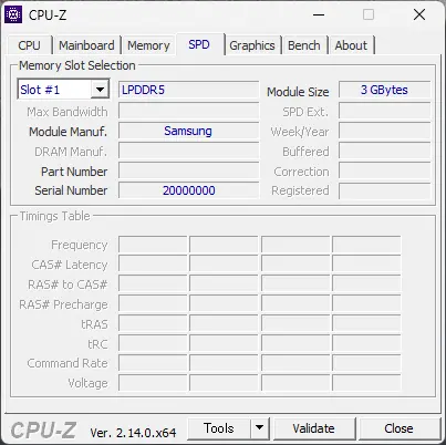 CPU-ZのSPD情報タブ