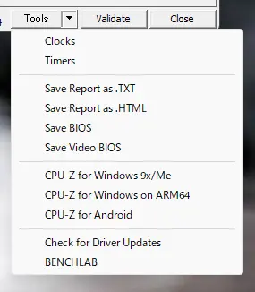 CPU-ZのToolsメニュー