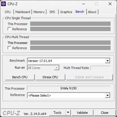 CPU-ZのBench情報タブ