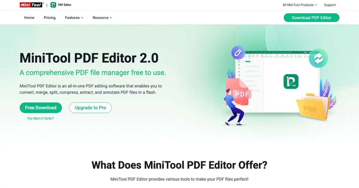 公式サイトは英語の Minitool PDF Editor