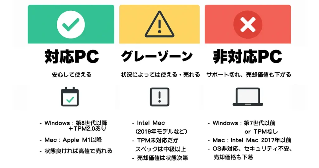 PC利用の判断基準をまとめたイメージ
