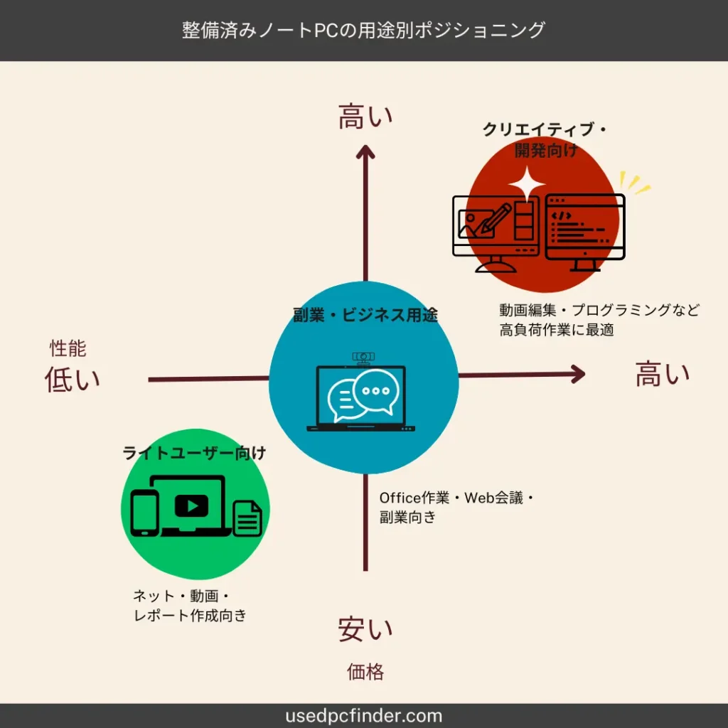 中古PCの用途別ポジショニングイメージ