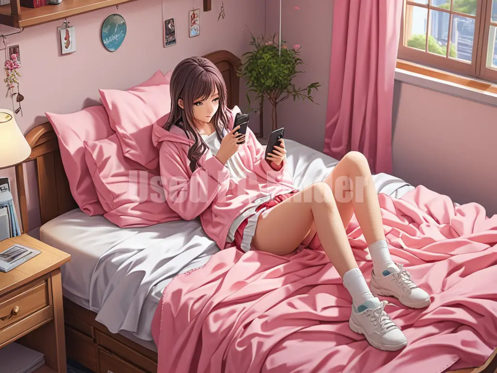 ベッドの上でスマホを操作するイメージ