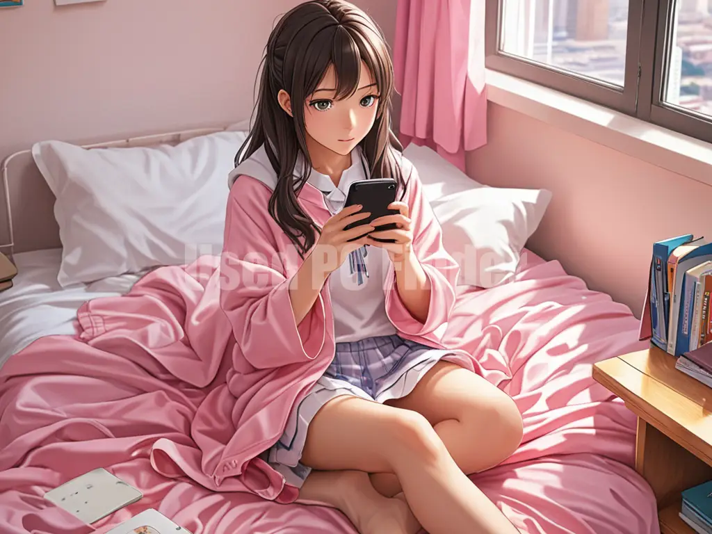 ベッドの上でスマホを触るイメージ