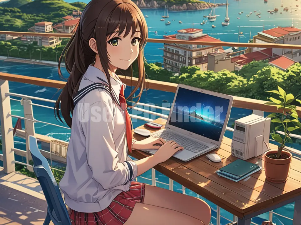海の見えるテラスで作業するイメージ