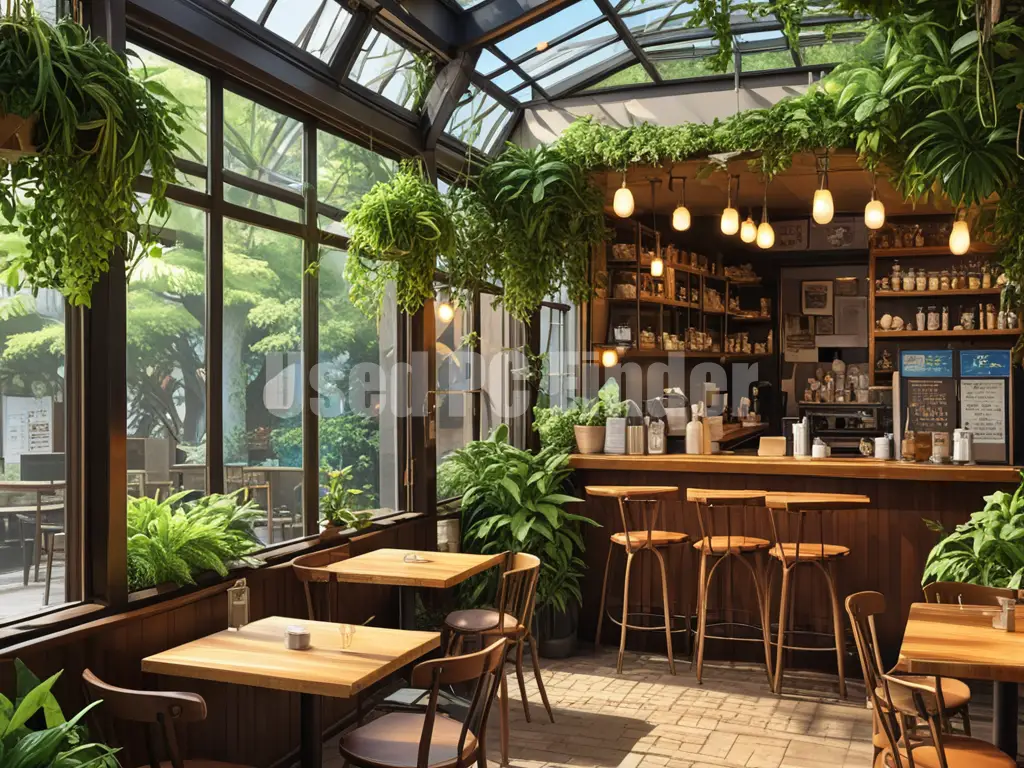 観葉植物があふれるカフェのイメージ