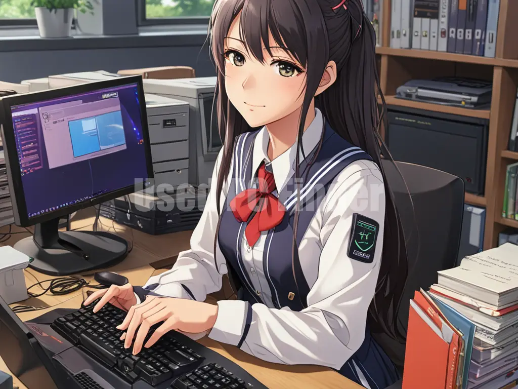 女子高生がパソコンを操作するイメージ