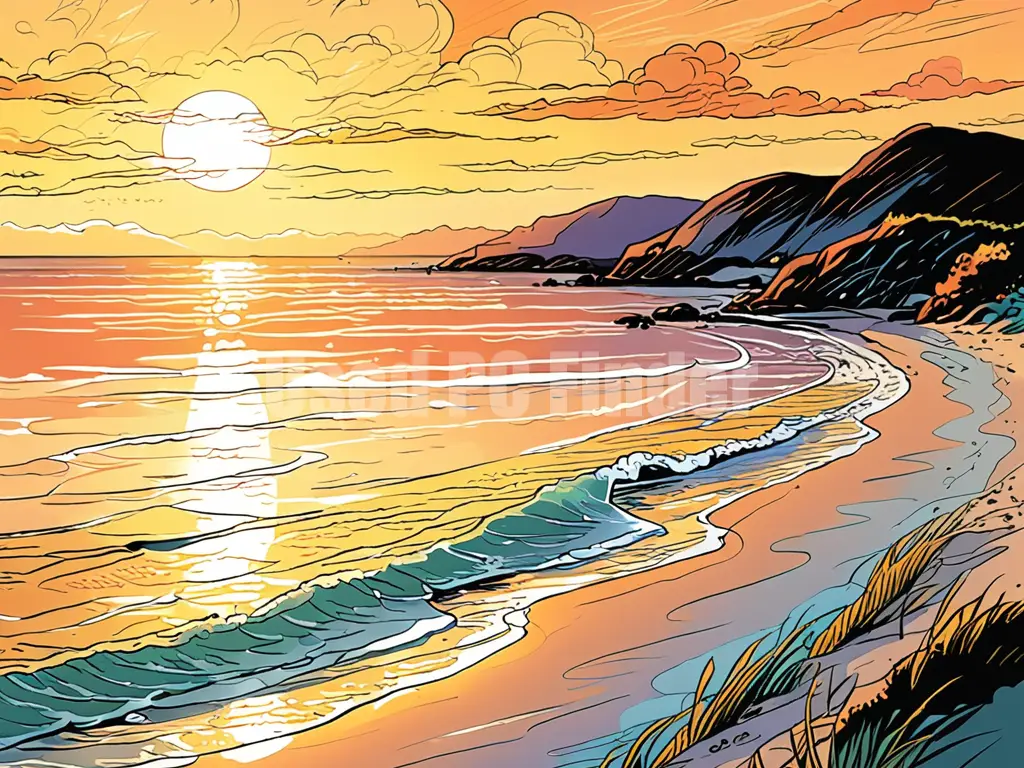 海岸の下絵を水彩画にしたイメージ