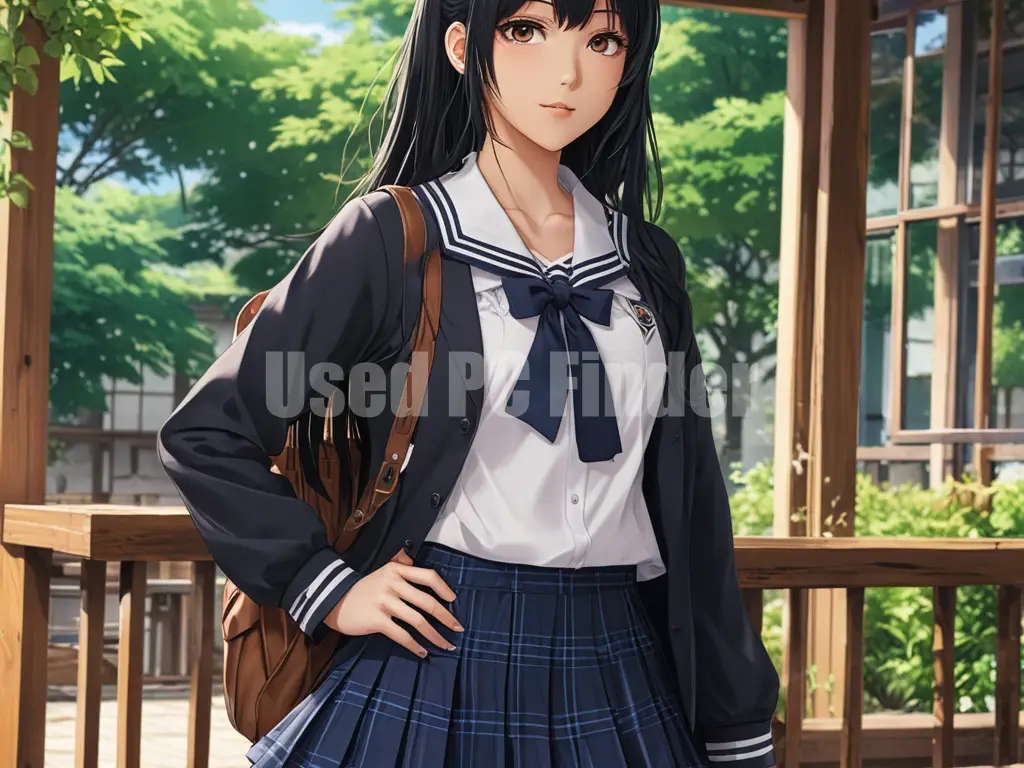 黒髪ロングの女子高生。プロンプト出力例２